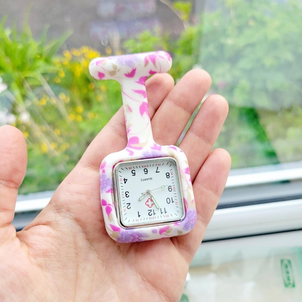 Classic Floral Pink & Purple Nurse Lapel Watch Pin